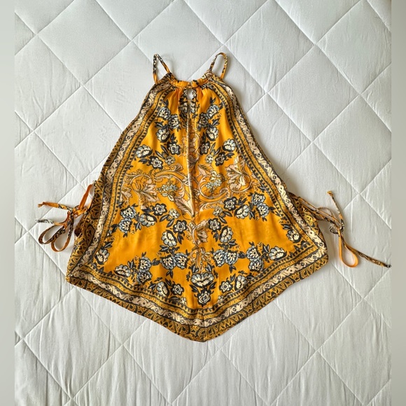 Free People Sofia Floral Print Halter Crop Top - Golden Yellow - XS - Picture 7 of 11